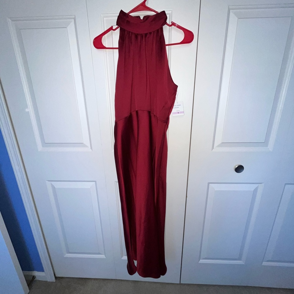 Sleeveless High Neck Burgundy Maxi Dress